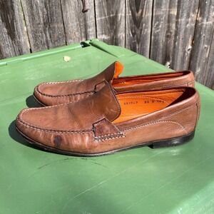 Santoni Faith Brown Leather Square Toe Loafers Made in Italy Size 10.5 D 381747